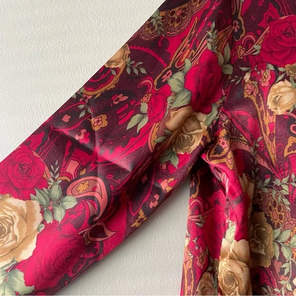 DELICATES Floral Paisley 70s Satin Loungewear Pajama Set Women's Size L - Picture 4 of 11